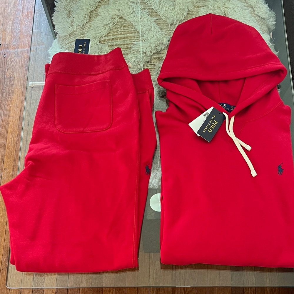 Polo by Ralph Lauren Men's Red Hoodie Sweater and Pants set